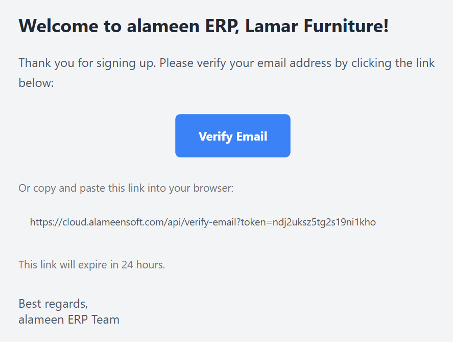 The verification email with the Verify Email button