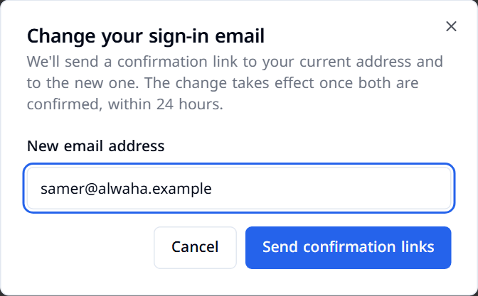 The dialog for changing the sign-in email
