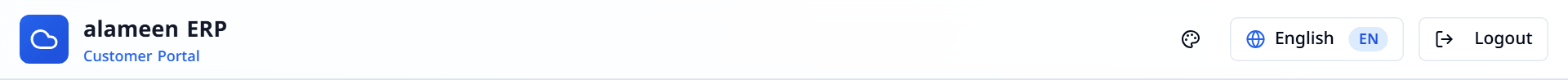 The portal's top bar with the appearance, language and logout buttons